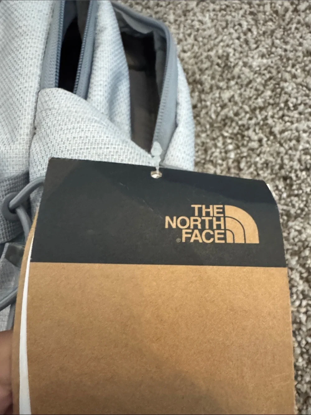The North Face Light Gray Backpack with Bungee Front